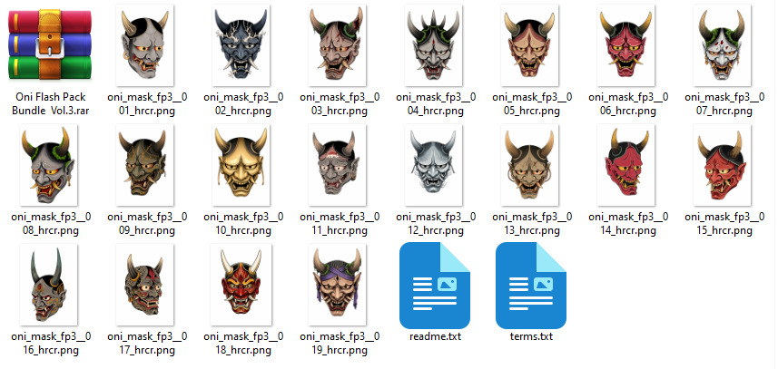 Collection of 19 Oni tattoo flash designs featuring traditional Japanese irezumi artwork, demon motifs, and detailed tattoo reference illustrations.