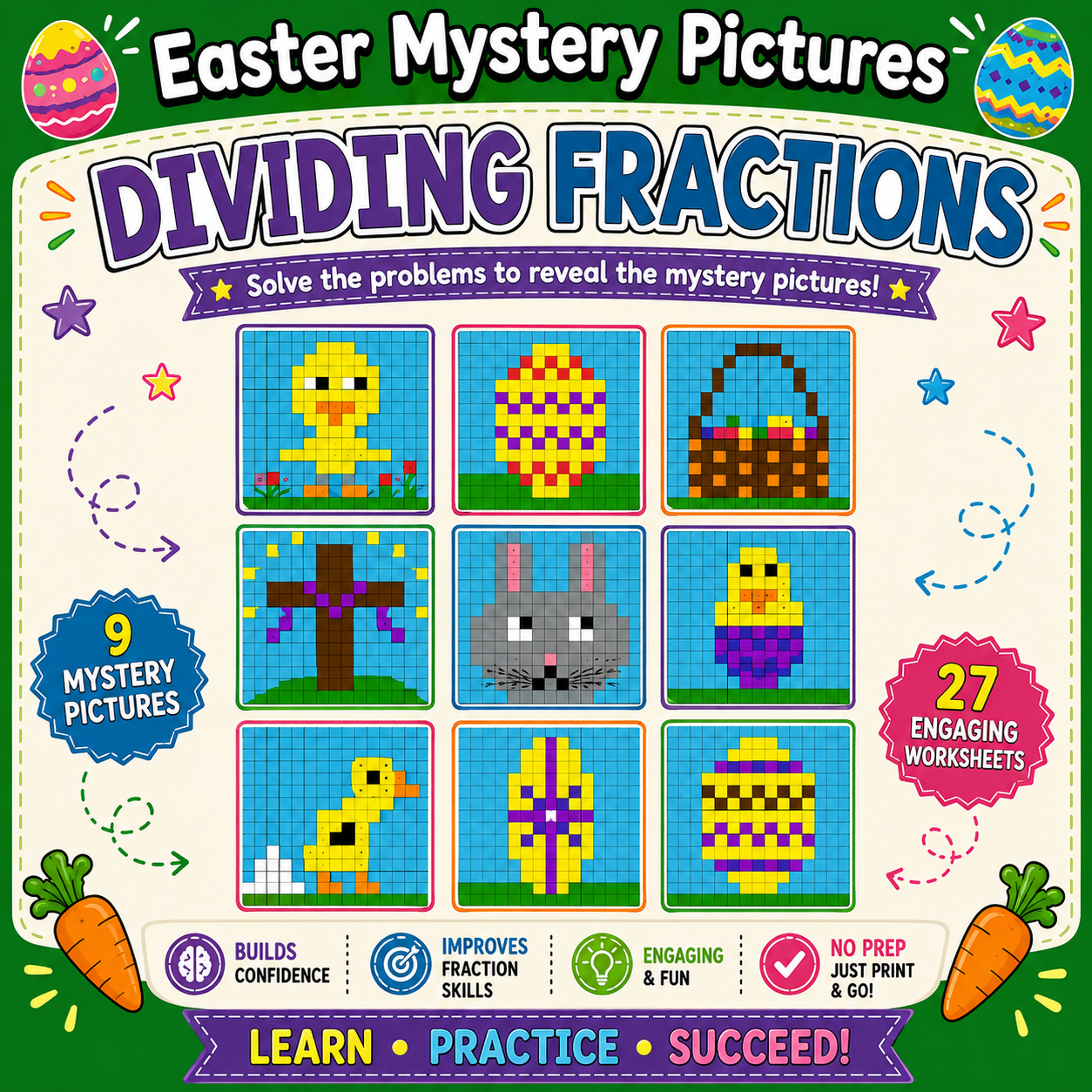 Easter Math Mystery Pictures | Dividing Fractions Color-by-Number Activity