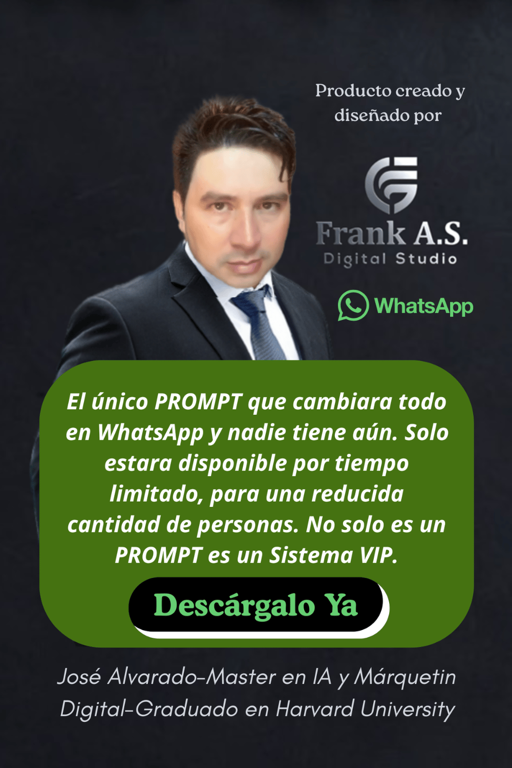 Oferta por tiempo limitado de sistema IA para responder clientes difíciles en WhatsApp Business con diseño futurista en tonos verde y negro