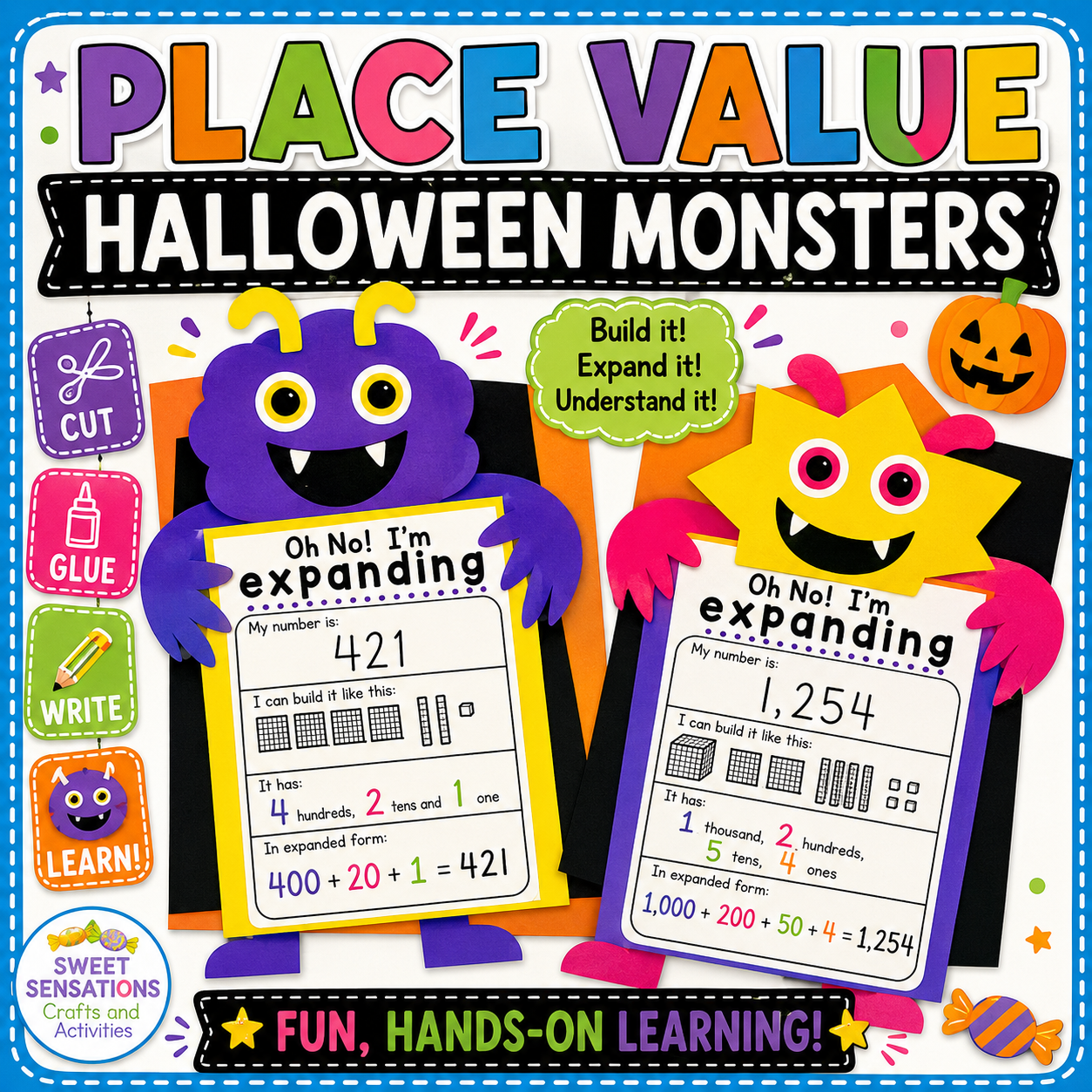 Halloween Place Value Math Craft | 3-Digit Place Value Monster Activity