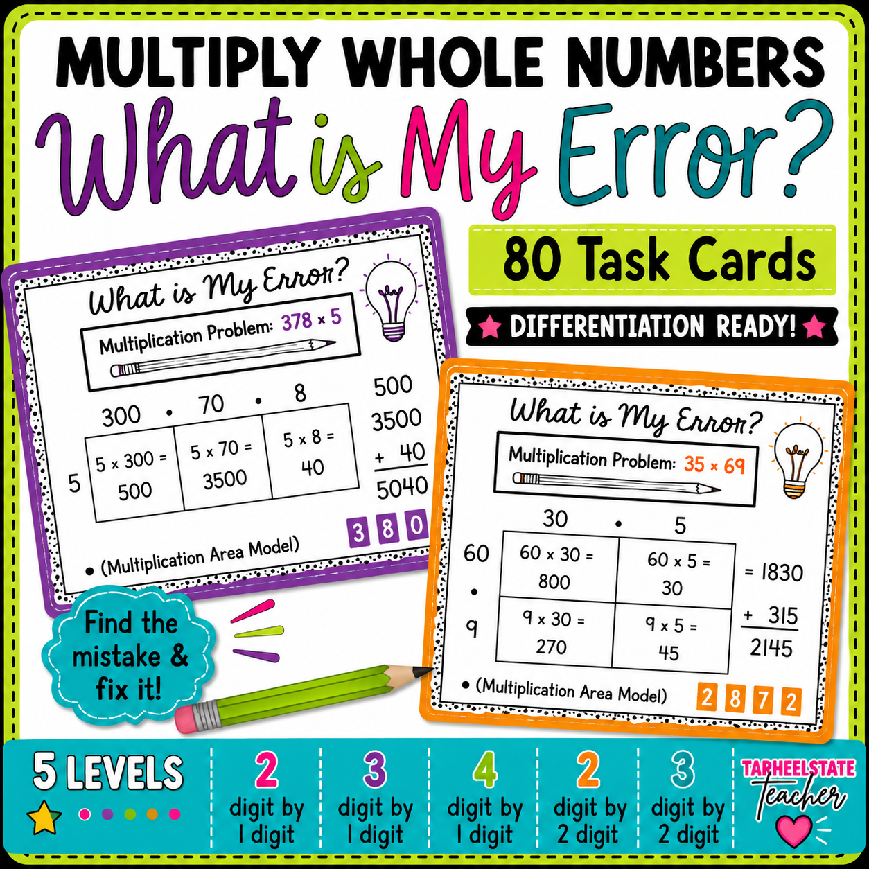 Area Model Multiplication Error Analysis Multi Digit Multiplication Task Cards