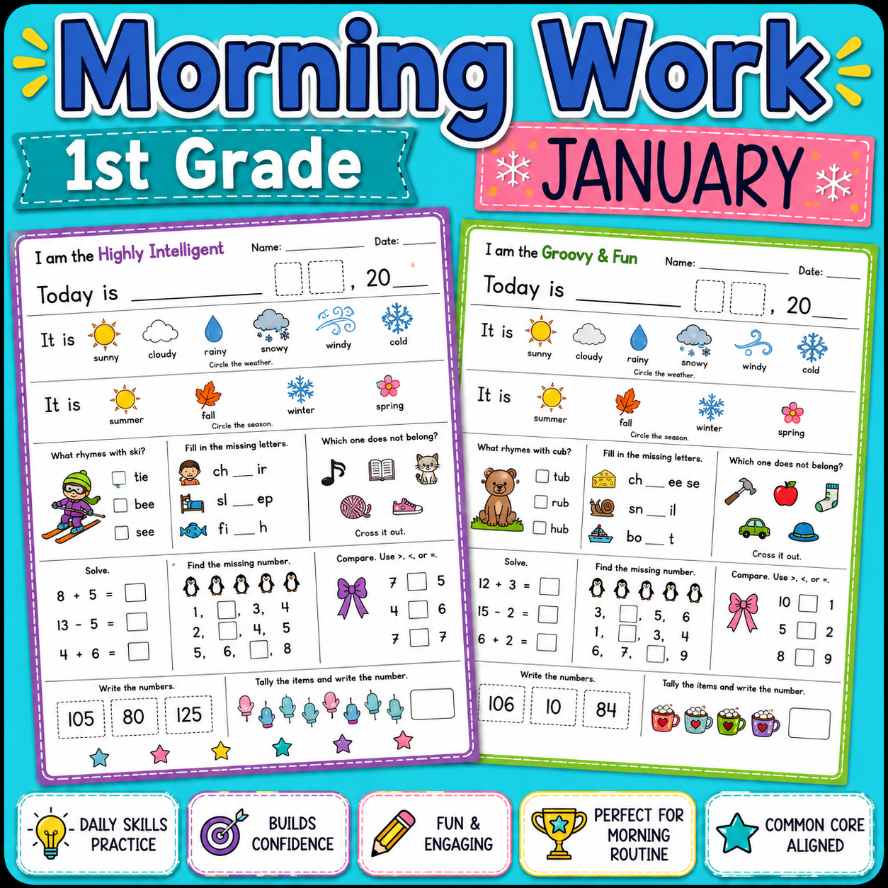 January 1st Grade Morning Work | Math & ELA Digital and PDF Activities