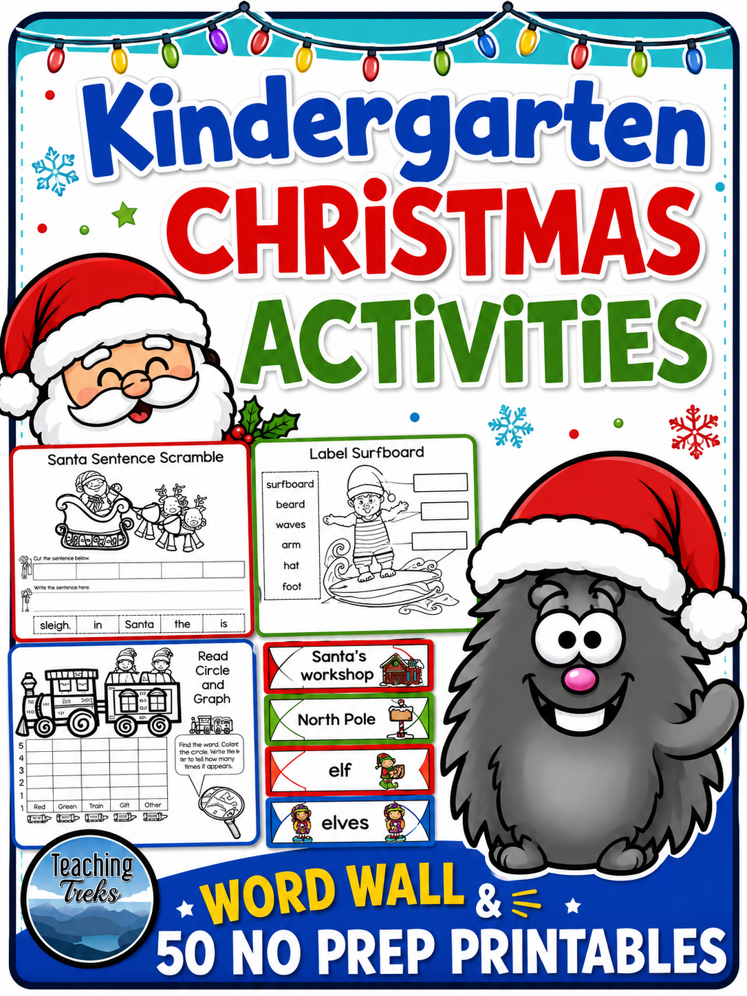 Kindergarten Christmas Math & Literacy Worksheets | Word Wall Activities