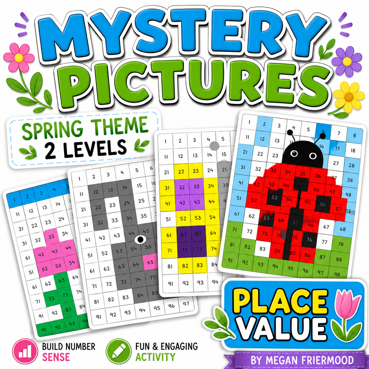 Place Value Math Mystery Pictures | 100 Chart Spring Activity (Differentiated)