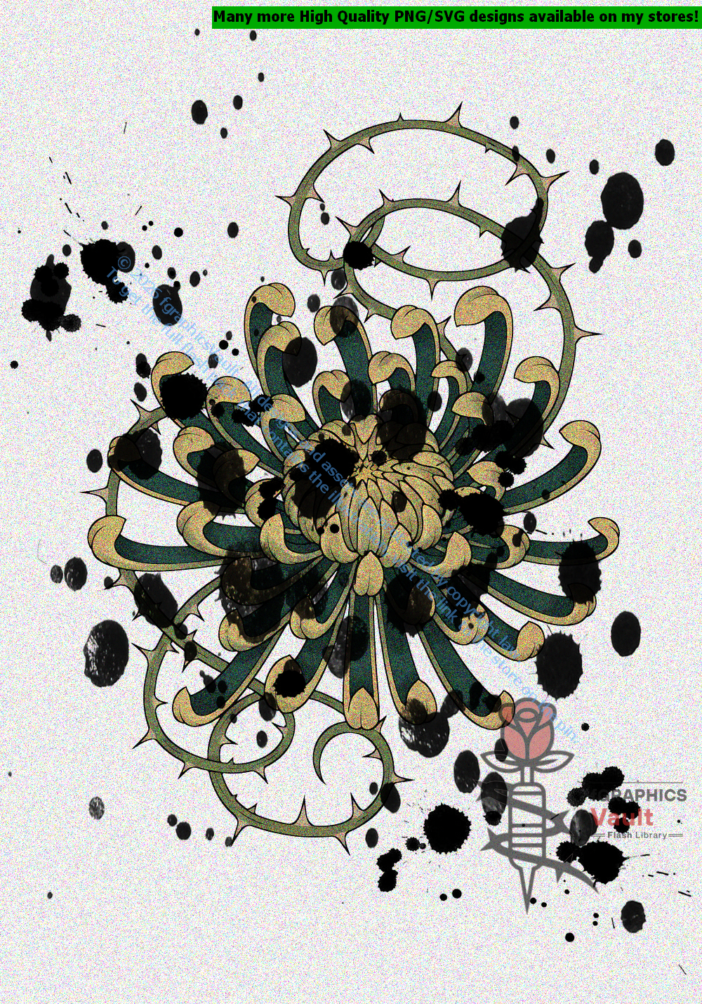 Collection of Japanese Kiku chrysanthemum tattoo flash designs featuring traditional irezumi floral artwork, detailed flower motifs, and tattoo reference illustrations.