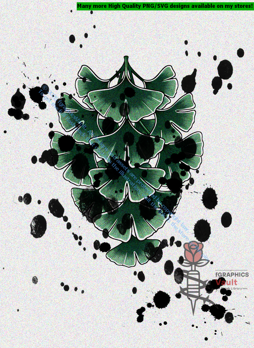 Collection of 42 ginkgo leaf tattoo flash designs featuring traditional Japanese irezumi artwork, botanical motifs, and detailed tattoo reference illustrations.