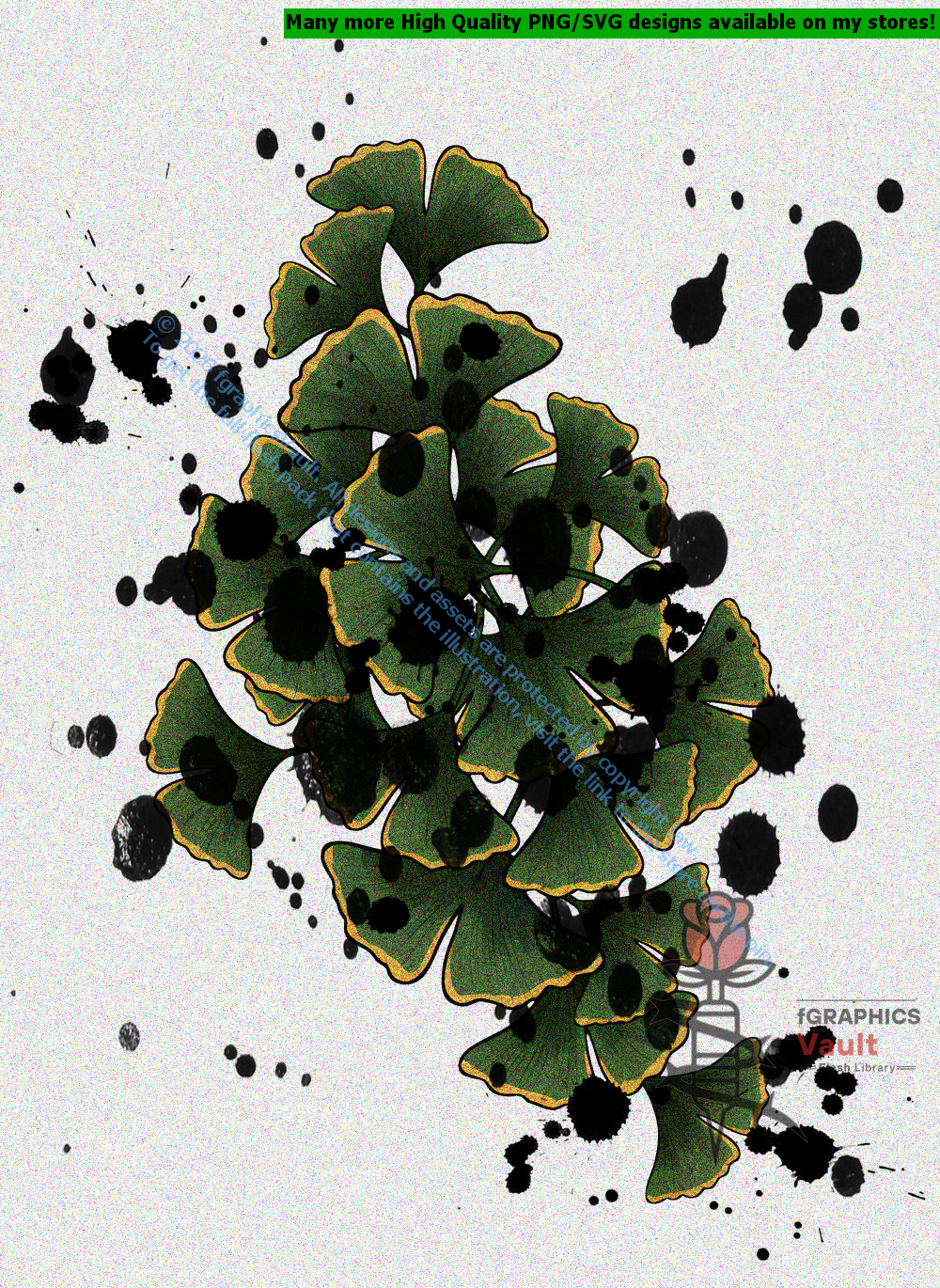 Collection of 42 ginkgo leaf tattoo flash designs featuring traditional Japanese irezumi artwork, botanical motifs, and detailed tattoo reference illustrations.
