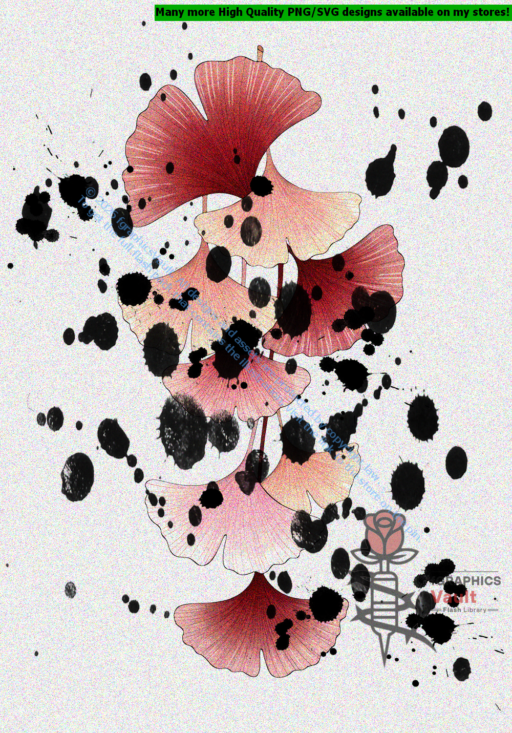 Collection of 42 ginkgo leaf tattoo flash designs featuring traditional Japanese irezumi artwork, botanical motifs, and detailed tattoo reference illustrations.