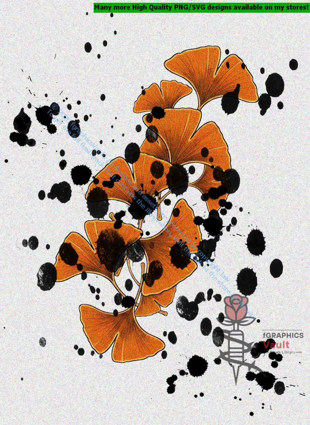 Collection of 42 ginkgo leaf tattoo flash designs featuring traditional Japanese irezumi artwork, botanical motifs, and detailed tattoo reference illustrations.