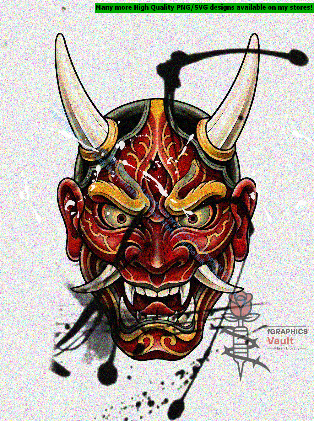 Collection of 19 Oni tattoo flash designs featuring traditional Japanese irezumi artwork, demon motifs, and detailed tattoo reference illustrations.