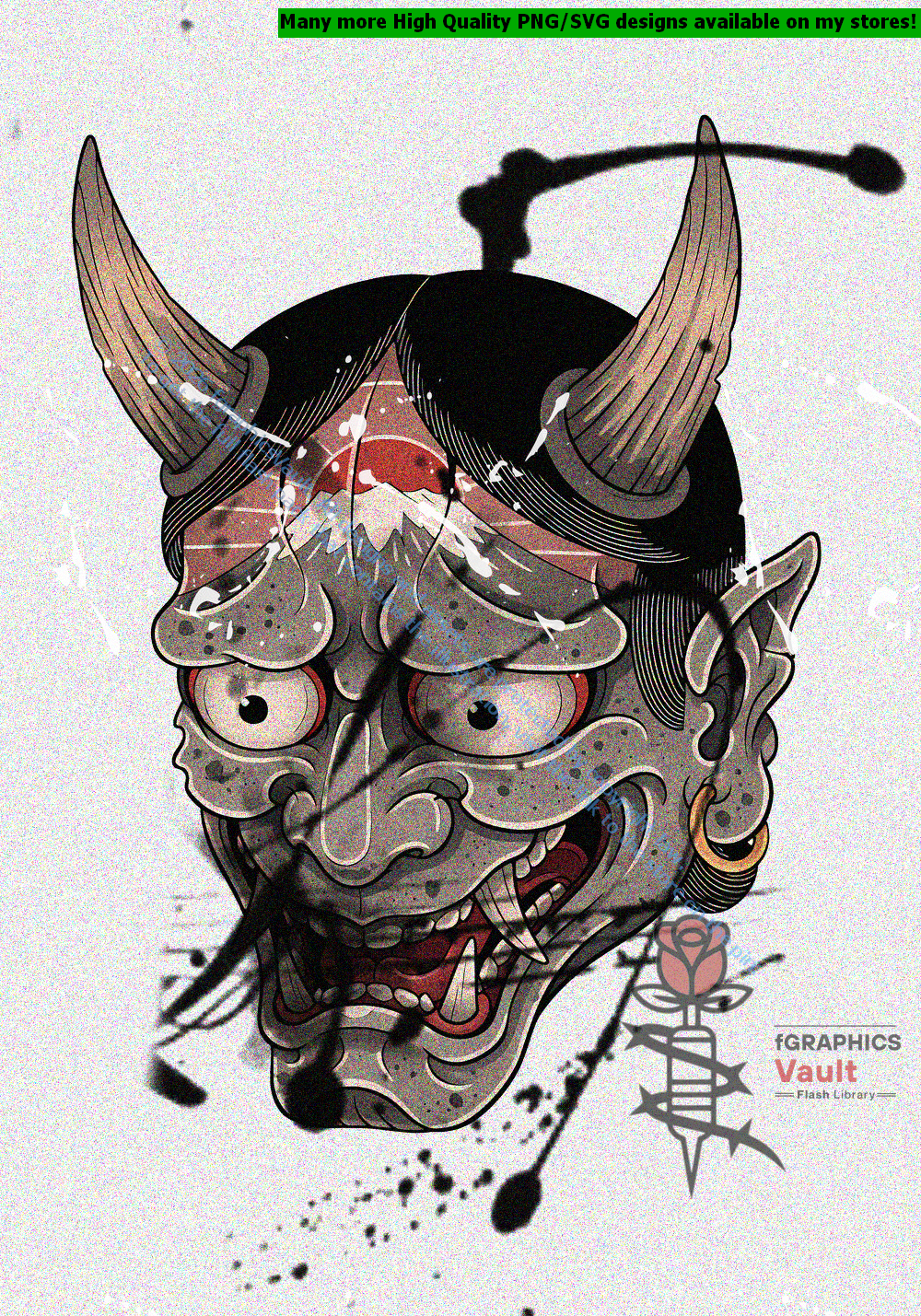Collection of 19 Oni tattoo flash designs featuring traditional Japanese irezumi artwork, demon motifs, and detailed tattoo reference illustrations.