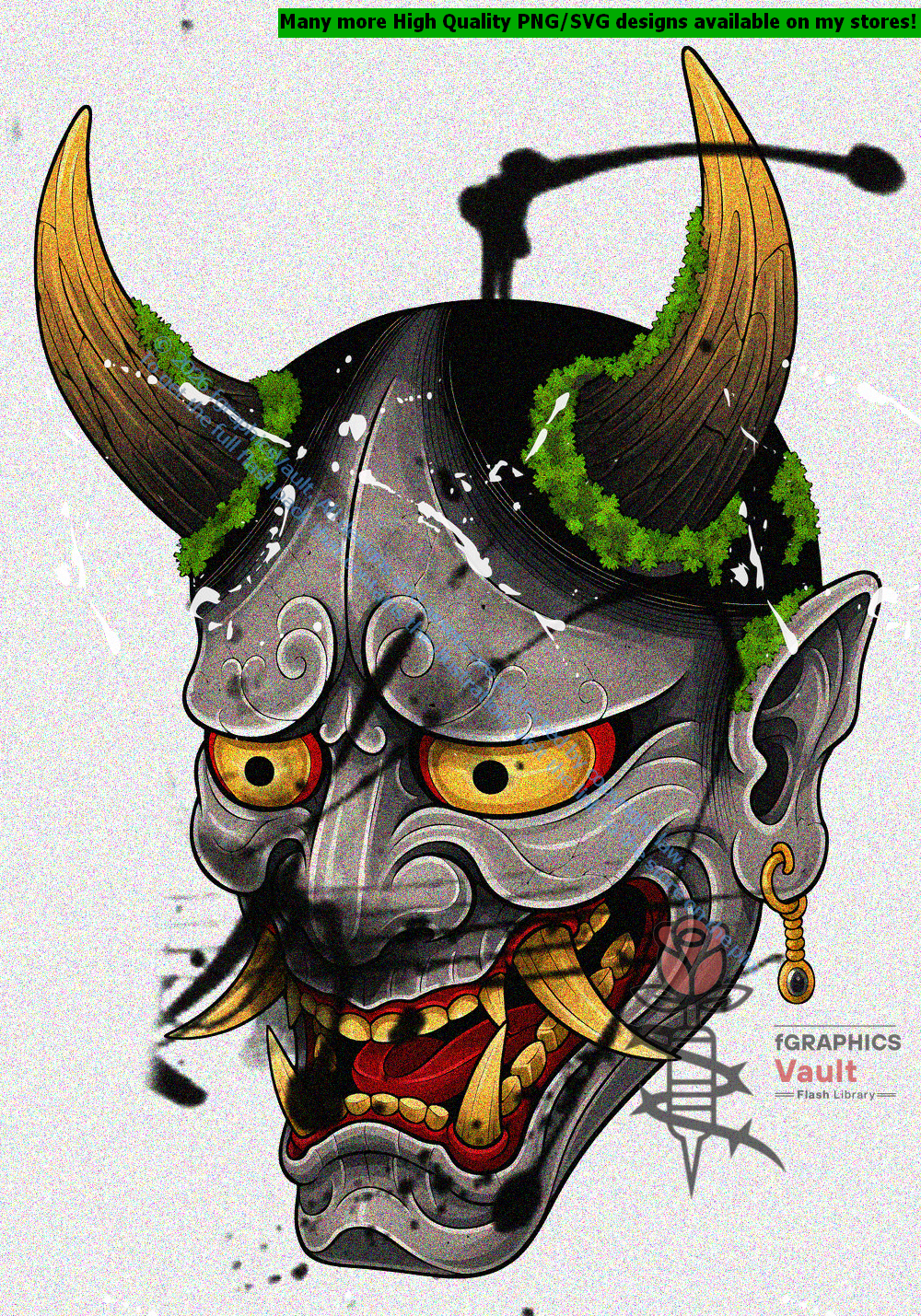 Collection of 19 Oni tattoo flash designs featuring traditional Japanese irezumi artwork, demon motifs, and detailed tattoo reference illustrations.