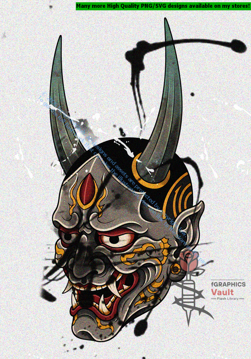 Collection of 19 Oni tattoo flash designs featuring traditional Japanese irezumi artwork, demon motifs, and detailed tattoo reference illustrations.