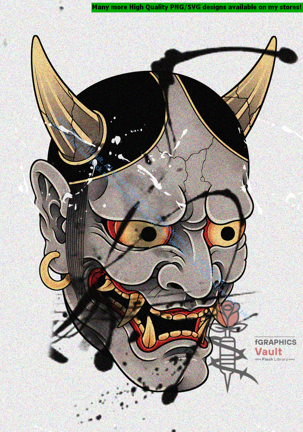 Collection of 19 Oni tattoo flash designs featuring traditional Japanese irezumi artwork, demon motifs, and detailed tattoo reference illustrations.