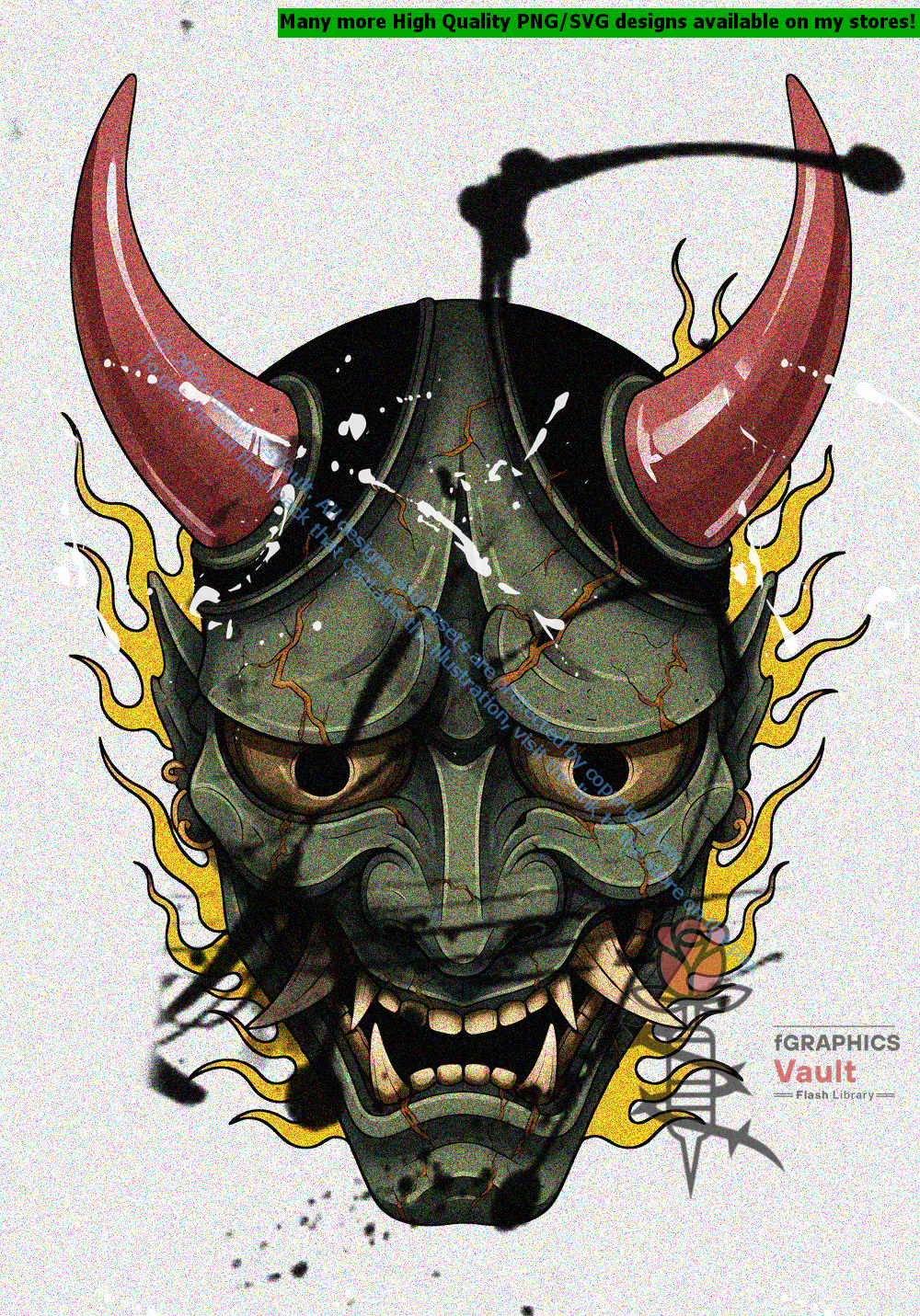 Collection of 17 Oni mask tattoo flash designs featuring traditional Japanese irezumi artwork, detailed demon mask motifs, and tattoo reference illustrations.