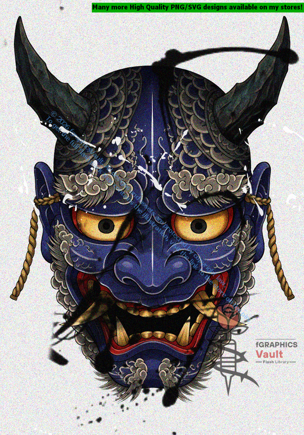 Collection of 17 Oni mask tattoo flash designs featuring traditional Japanese irezumi artwork, detailed demon mask motifs, and tattoo reference illustrations.