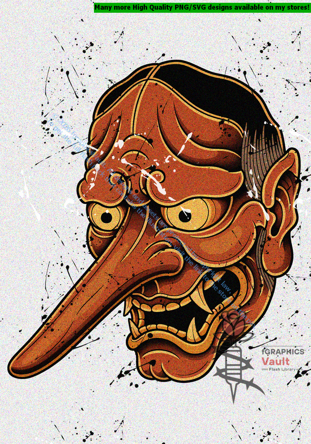 Collection of 34 Tengu tattoo flash motifs featuring traditional Japanese irezumi artwork, mythical yokai characters, and detailed tattoo reference designs.