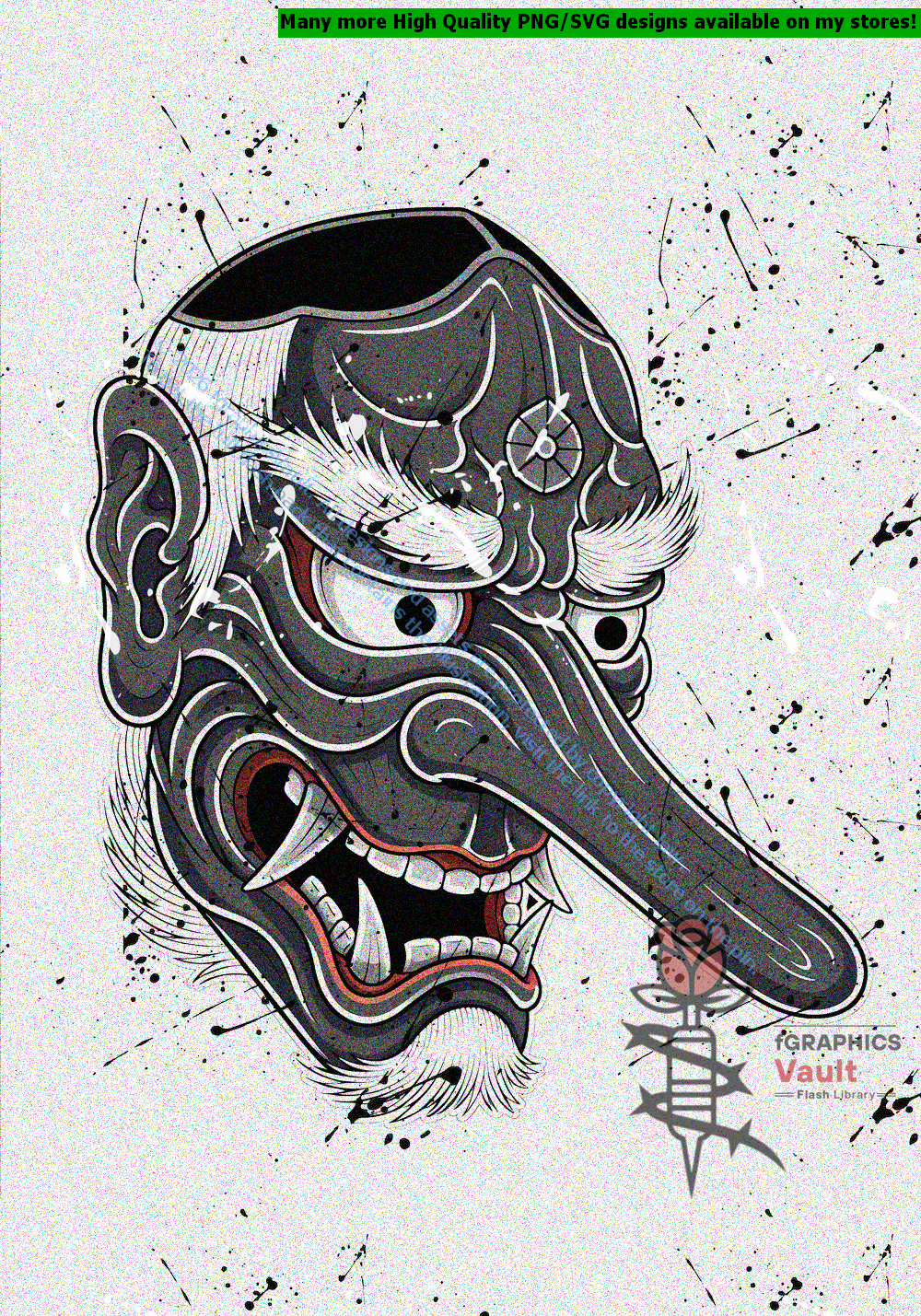 Collection of 34 Tengu tattoo flash motifs featuring traditional Japanese irezumi artwork, mythical yokai characters, and detailed tattoo reference designs.