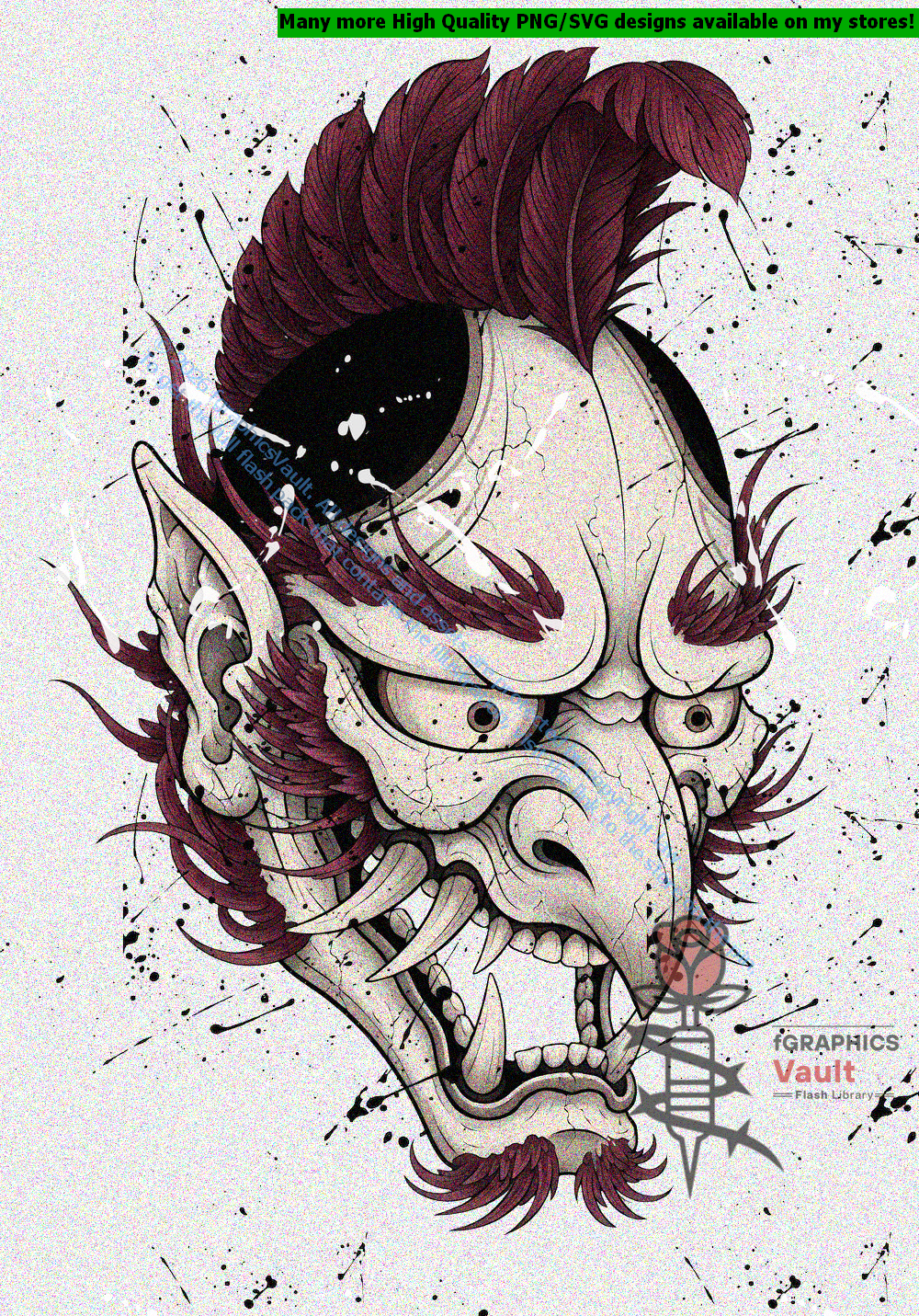 Collection of 34 Tengu tattoo flash motifs featuring traditional Japanese irezumi artwork, mythical yokai characters, and detailed tattoo reference designs.