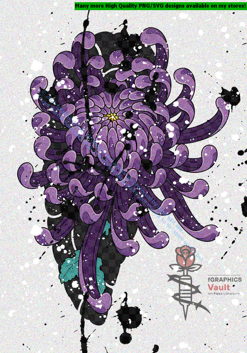 Collection of 20 Kiku chrysanthemum tattoo flash designs featuring traditional Japanese irezumi floral artwork, imperial flower motifs, and detailed tattoo reference illustrations.