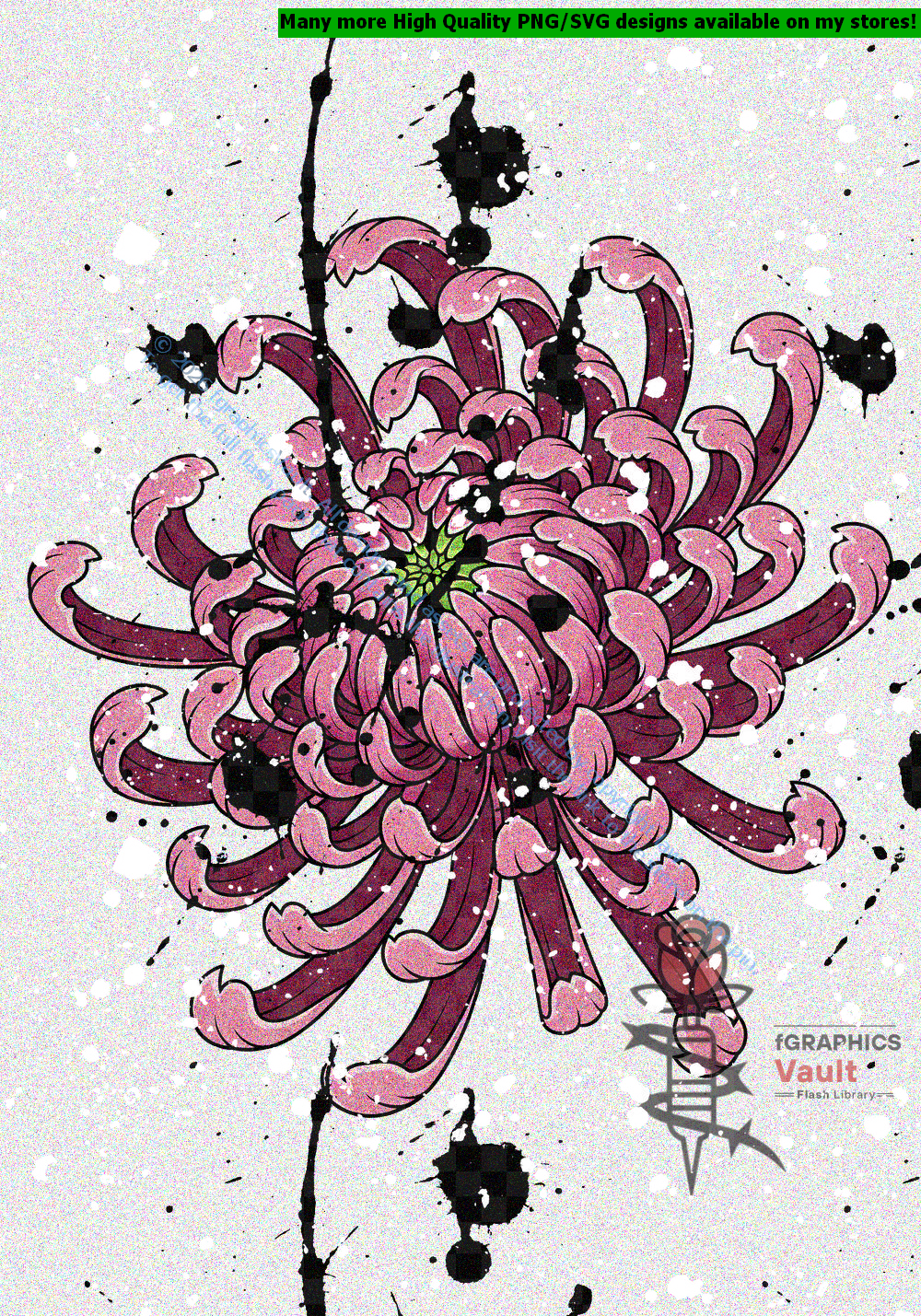 Collection of 20 Kiku chrysanthemum tattoo flash designs featuring traditional Japanese irezumi floral artwork, imperial flower motifs, and detailed tattoo reference illustrations.