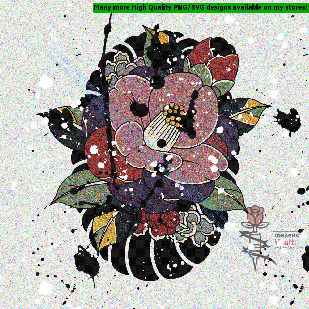 Collection of 12 Japanese camellia flower tattoo flash designs featuring traditional irezumi floral artwork, tsubaki motifs, and detailed tattoo reference illustrations.
