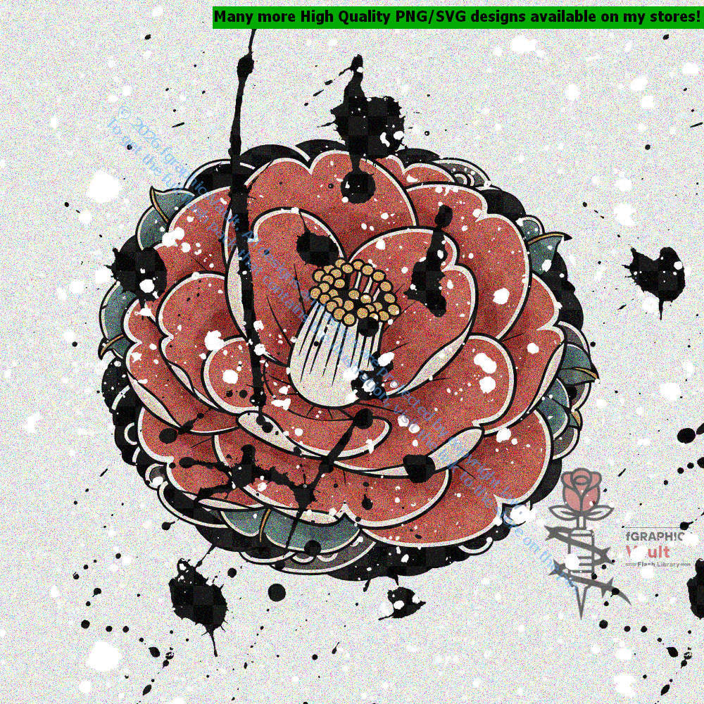 Collection of 12 Japanese camellia flower tattoo flash designs featuring traditional irezumi floral artwork, tsubaki motifs, and detailed tattoo reference illustrations.