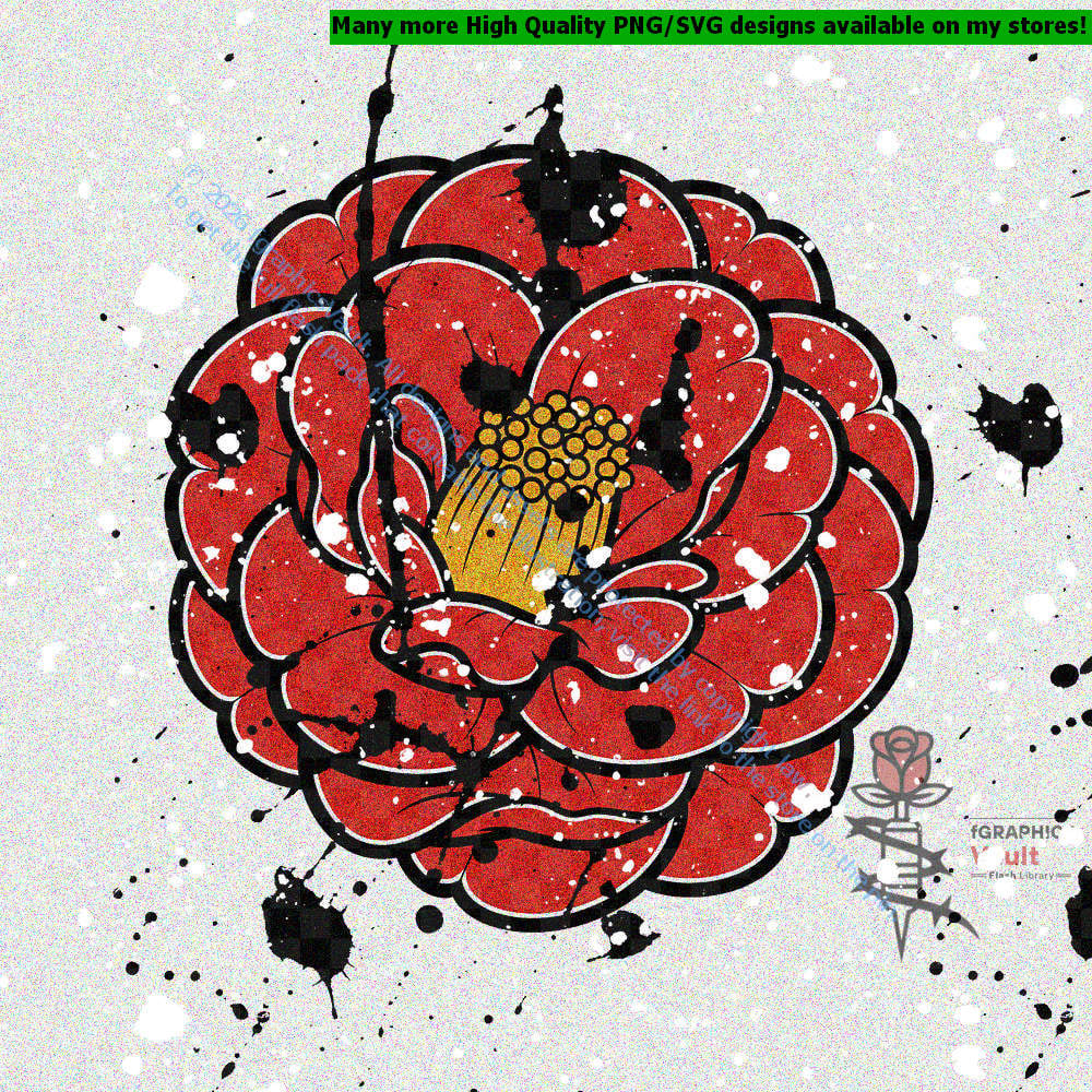 Collection of 12 Japanese camellia flower tattoo flash designs featuring traditional irezumi floral artwork, tsubaki motifs, and detailed tattoo reference illustrations.