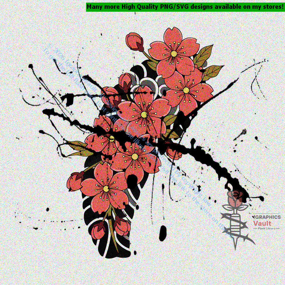 Collection of cherry blossom sakura tattoo flash designs featuring traditional Japanese irezumi artwork, floral motifs, and detailed tattoo reference illustrations.