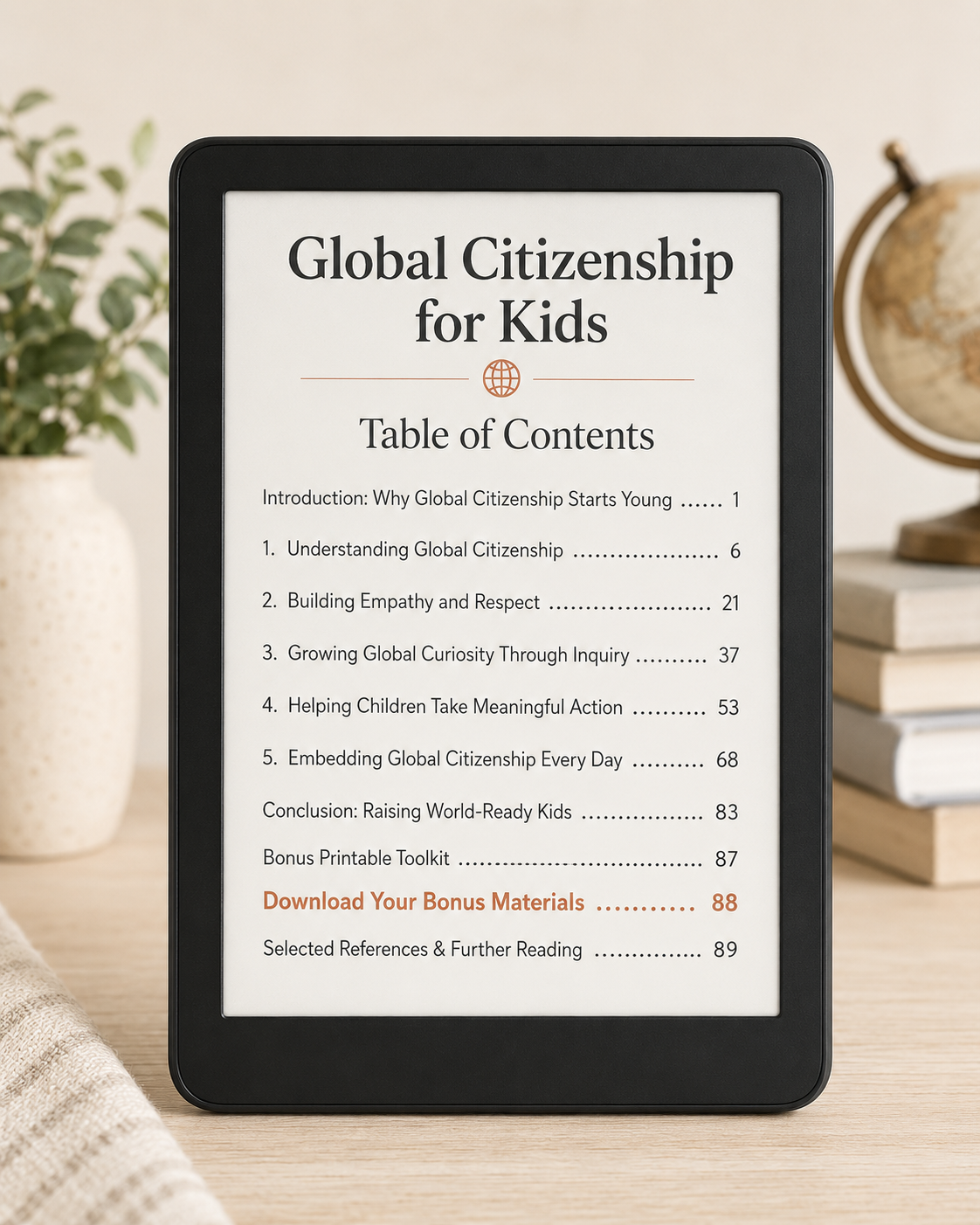 TOC of Global Citizenship for kids eBook