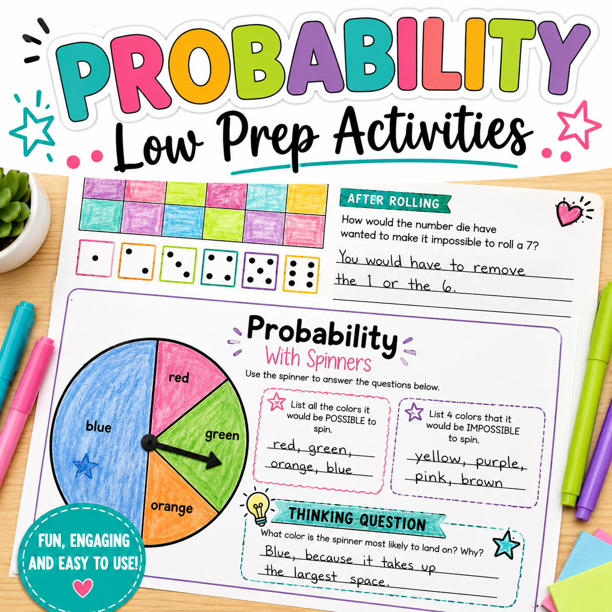 Intro to Probability Activities | Fun Vocabulary, Spinners, Dice, Coins & Task Cards
