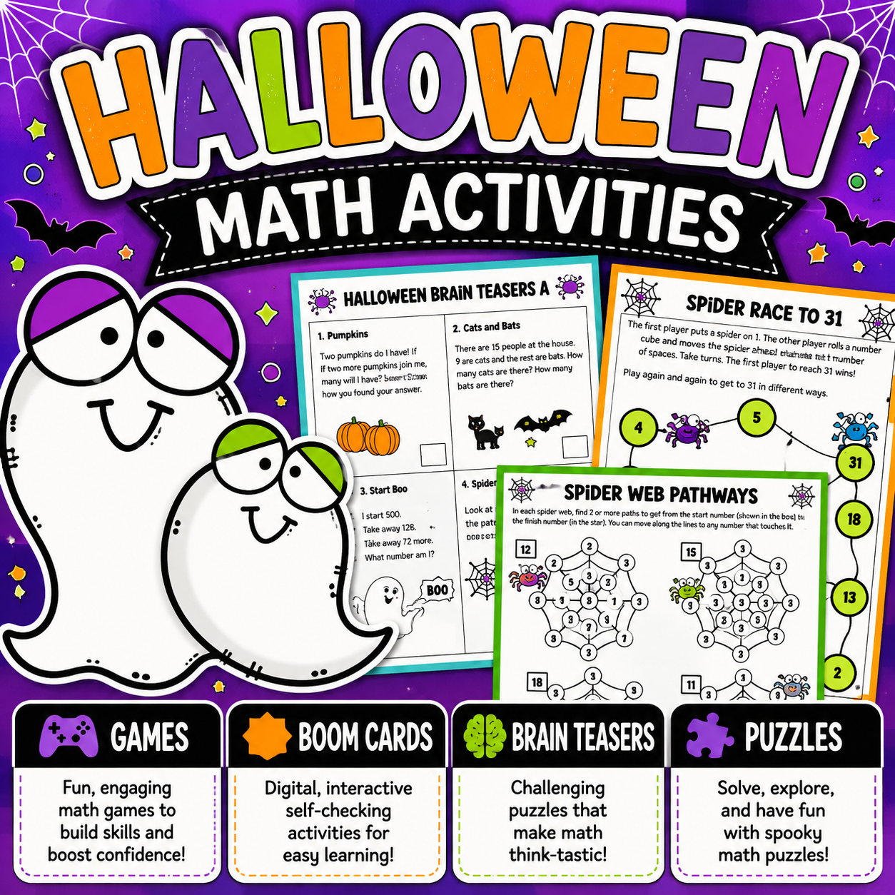 Fun Halloween Math Activities | Worksheets, Games, Brain Teasers & Boom Cards