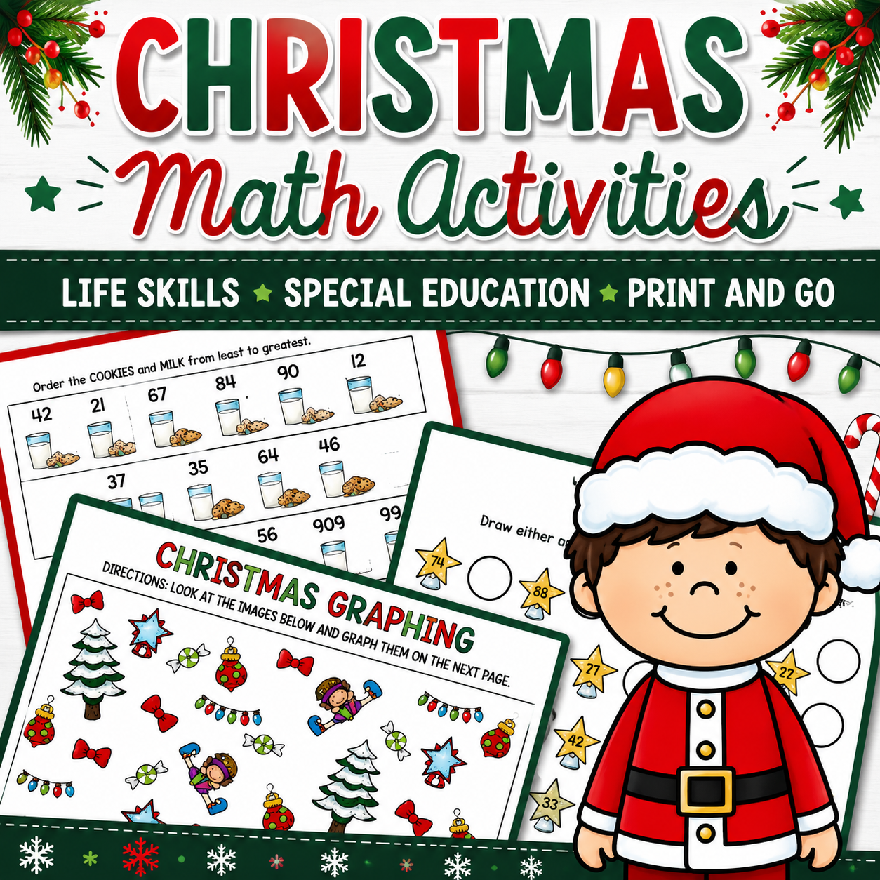 Christmas Math Activities | Special Education Life Skills Print & Go Worksheets
