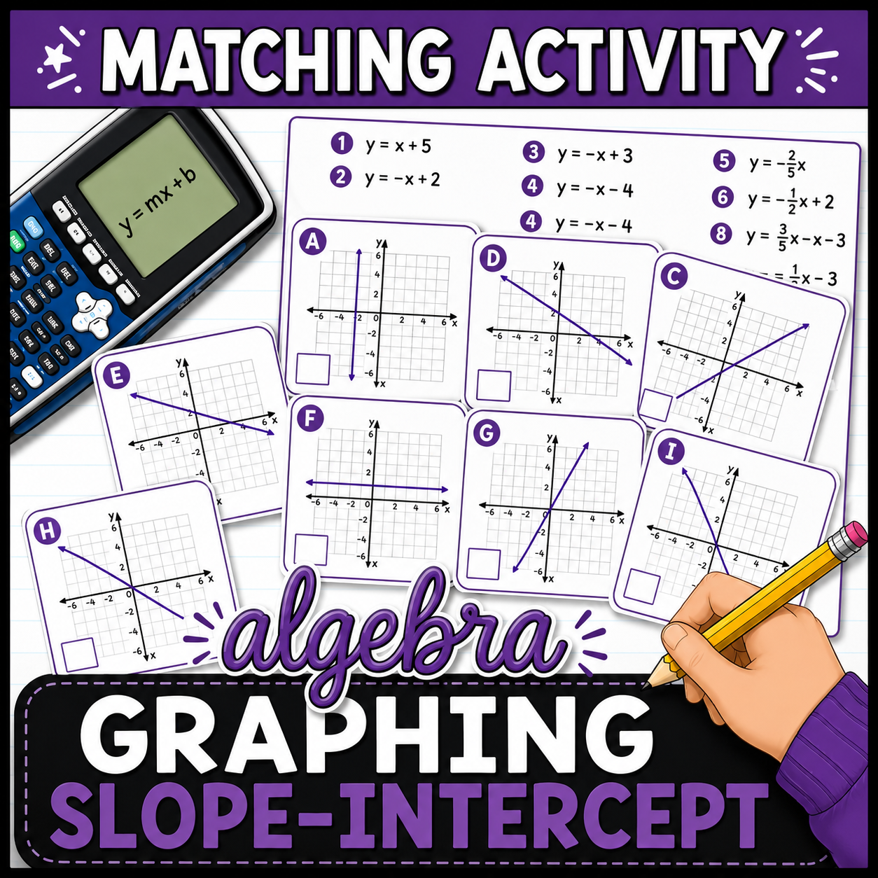 Graphing Linear Equations in Slope-Intercept Form | Matching Activity Worksheets