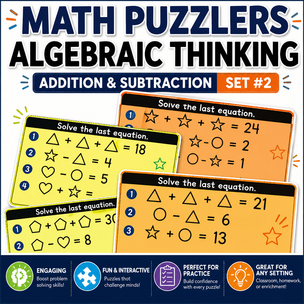 Math Logic Puzzles Set 2 | 1st & 2nd Grade Algebraic Thinking & Enrichment