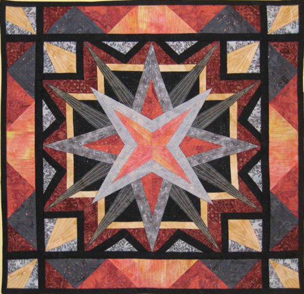Starfire 24 x 24 inches Foundation or paper pieced and and featured in my book Crystal Quilts  ©Copyright, 2010, Pat Daniels