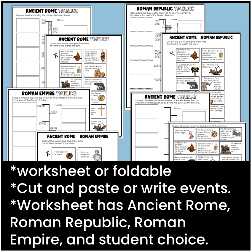 Worksheet or foldable, cut and paste or write events.