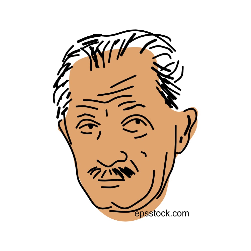 Ferdinand Porsche portrait, color vector illustration