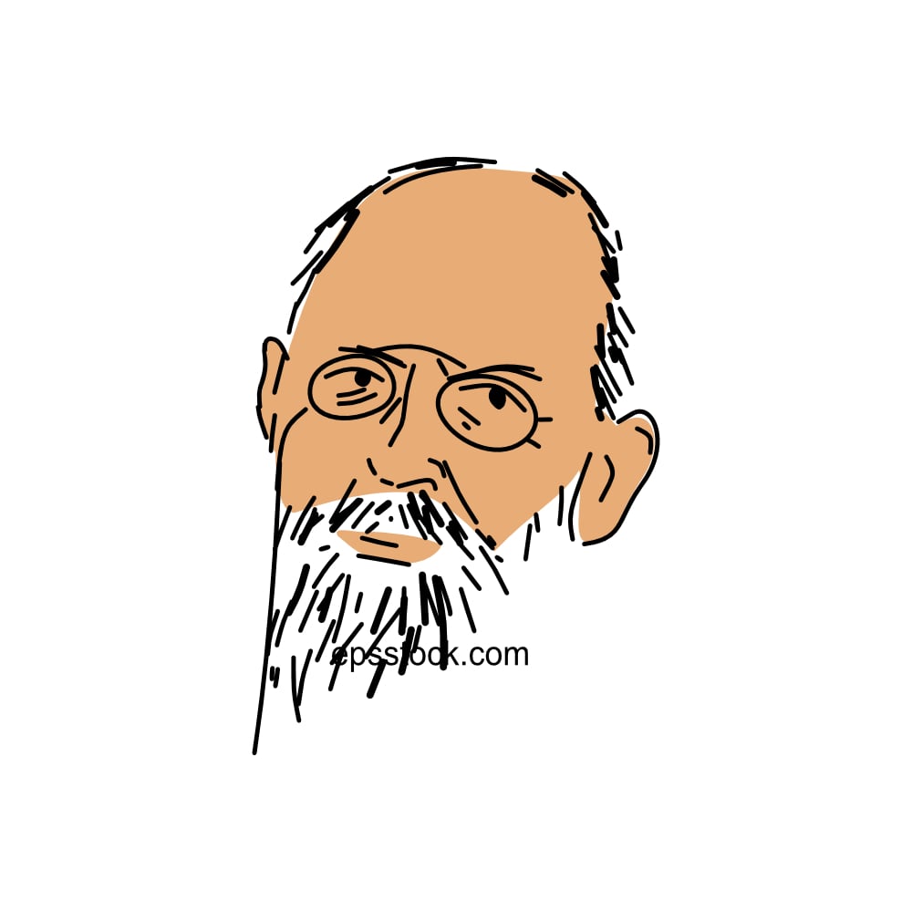 Emil Fischer portrait, color vector illustration