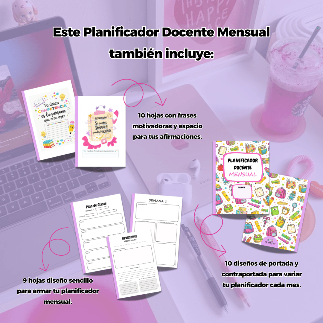 Planner o planificador docente mensual en pdf imprimible.