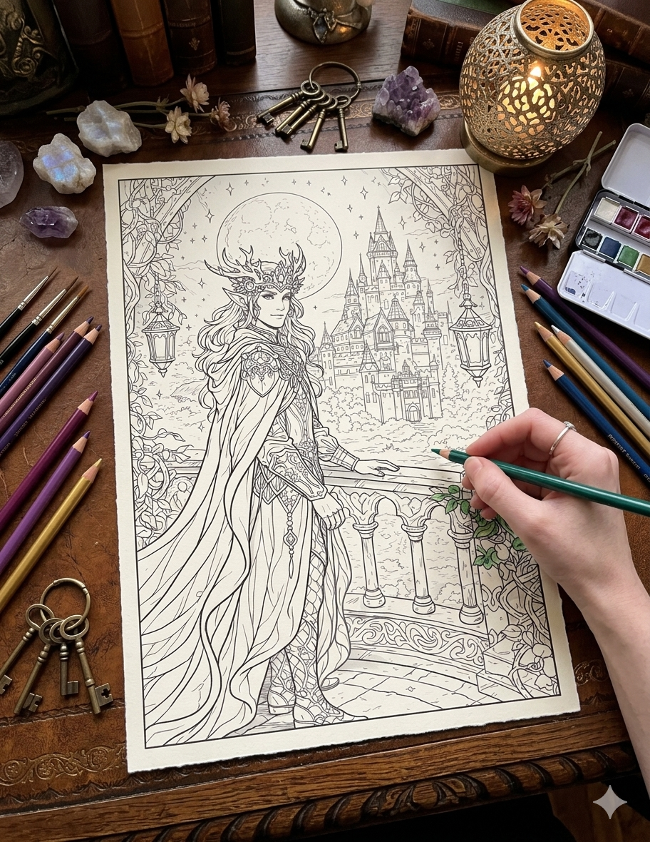 fae prince faerie court coloring sheet booktok inspired coloring page