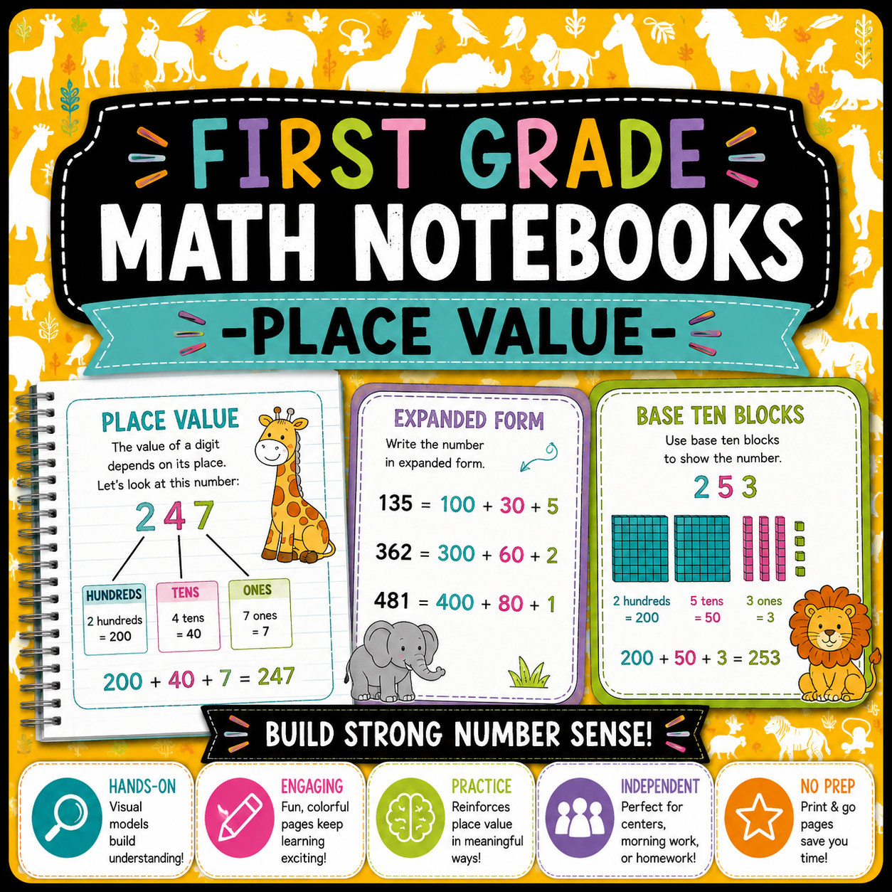 First Grade Math Notebooks | Place Value Interactive Activities & Notes