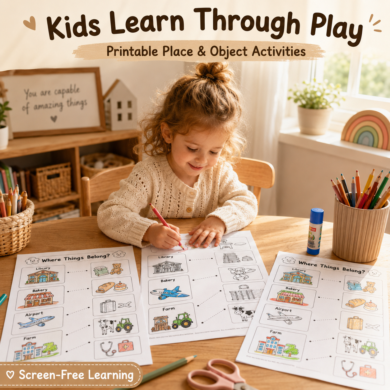 Where Things Belong! – 30 Fun Printable Activities for Kids Ages 3–6 | PDF + PNG Bundle + 3 FREE Bonus Pages