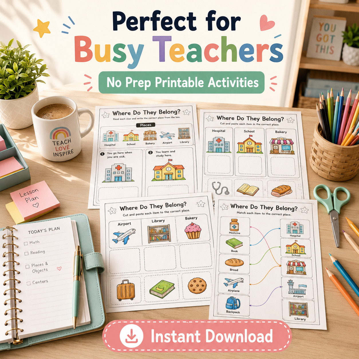 Where Things Belong! – 30 Fun Printable Activities for Kids Ages 3–6 | PDF + PNG Bundle + 3 FREE Bonus Pages