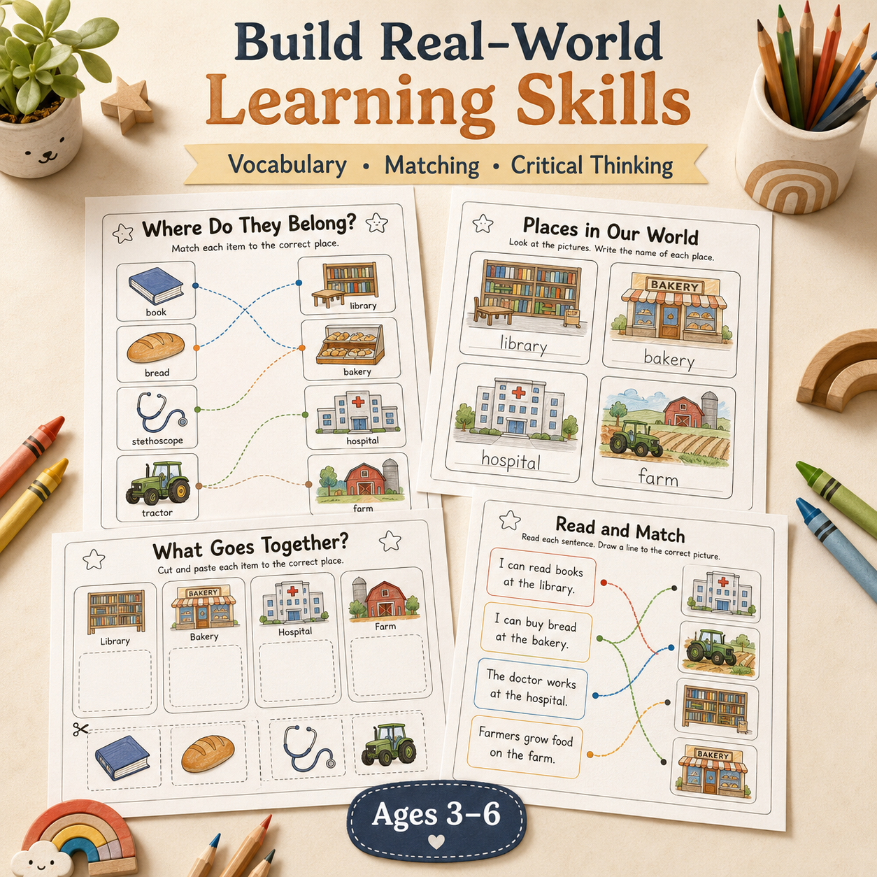 Where Things Belong! – 30 Fun Printable Activities for Kids Ages 3–6 | PDF + PNG Bundle + 3 FREE Bonus Pages