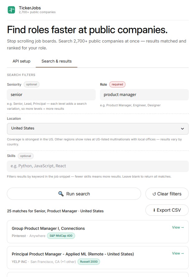 Screenshot of TickerJobs