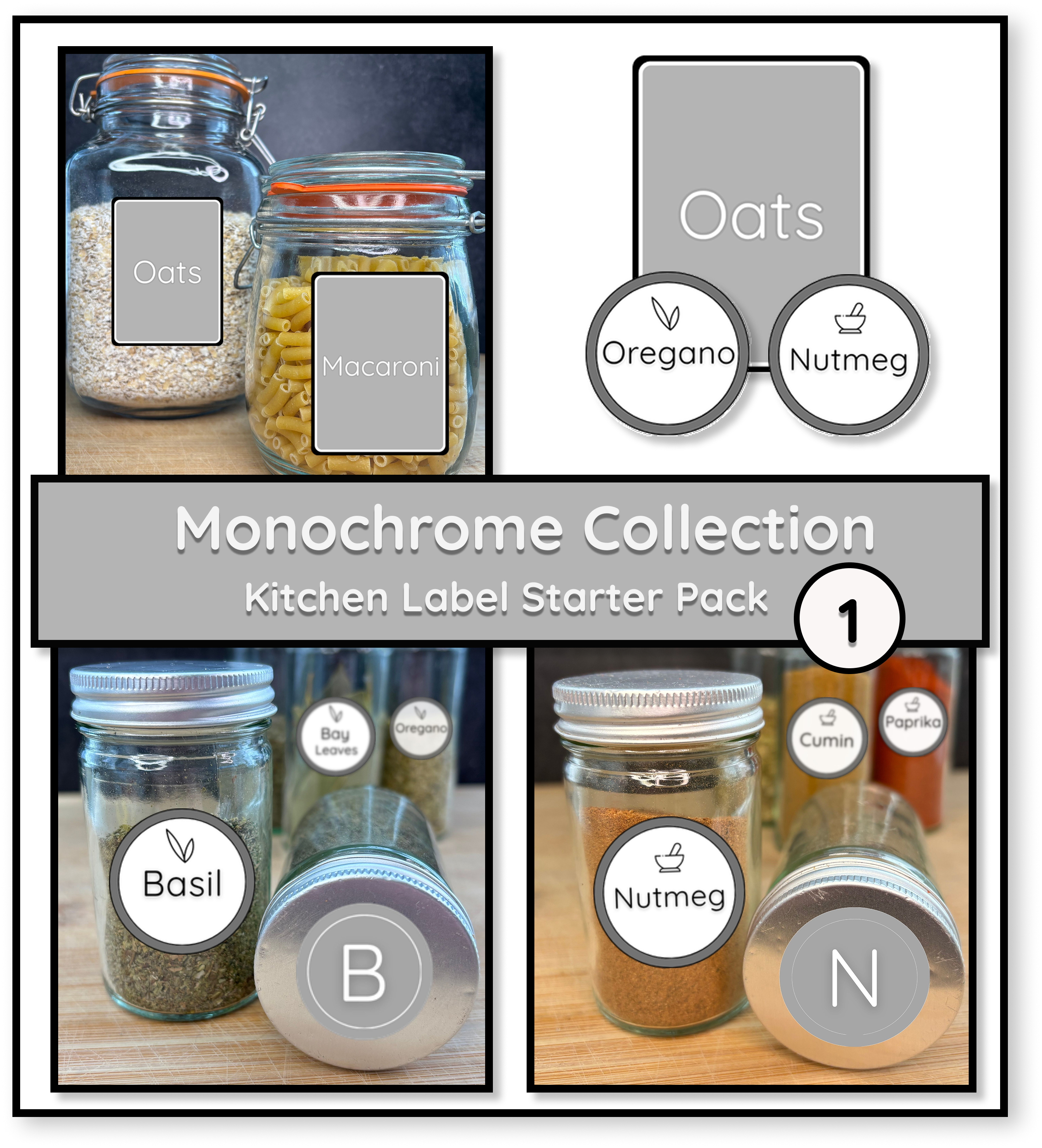 Monochrome Kitchen Label Starter Pack (1) - Payhip