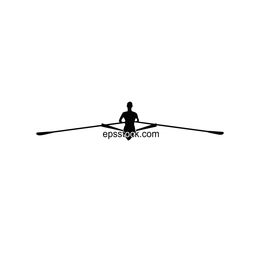 rower in a racing shell front view, black isolated vector silhouette