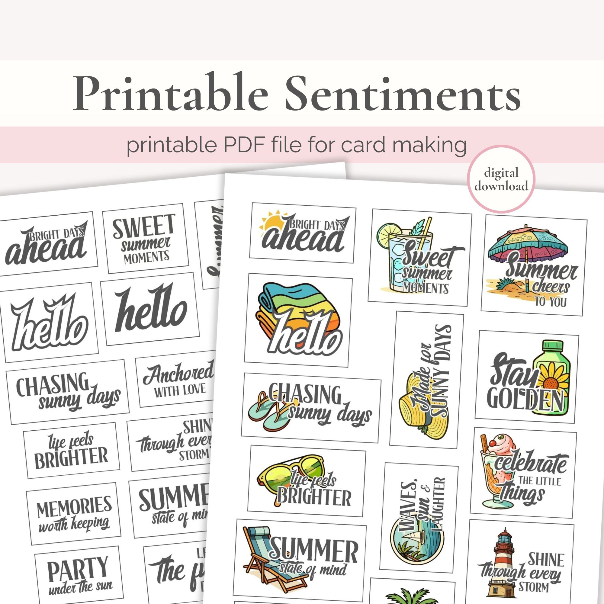 Fun Card Sentiments Printable Sentiments for Cards - Summer Collection - Payhip