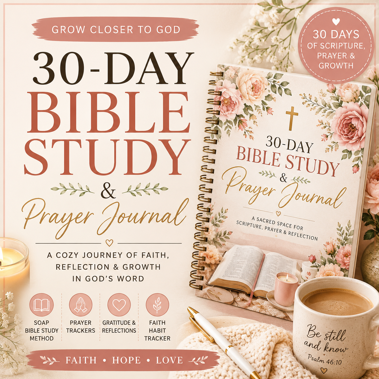 30-Day Bible Study & Prayer Journal | Christian Digital Planner | Faith ...